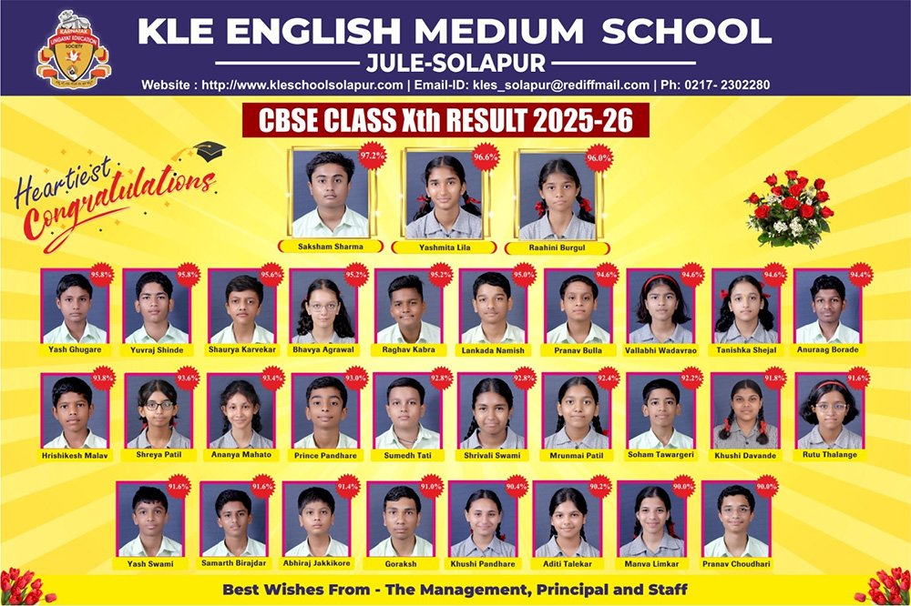 Hearty Congratulations kle-school solapur result students 2026